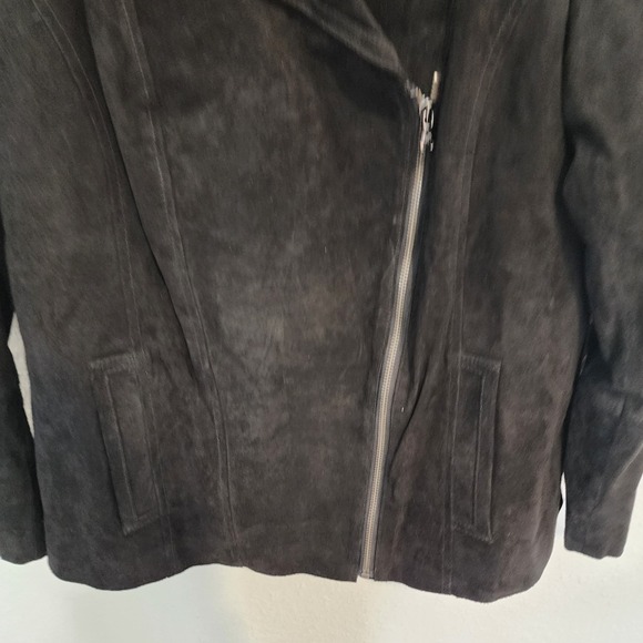 Isaac Mizrahi Live Suede Jacket Womens 18W Black Moto Motorcycle Zipper Classic - Picture 4 of 16